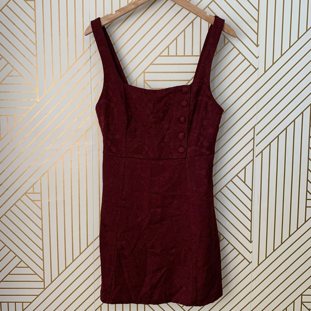 Urban Outfitters Hallie Jacquard embossed Floral Square Neck Button Mini Dress 8